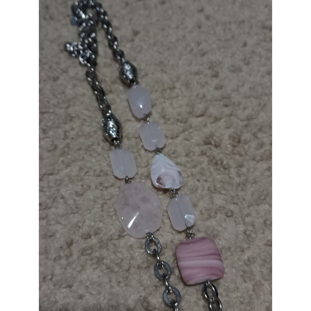CHICO'S Rose Quartz & Silver Beaded Silver-Toned Chain Jewelry Set, 44" - Picture 6 of 6